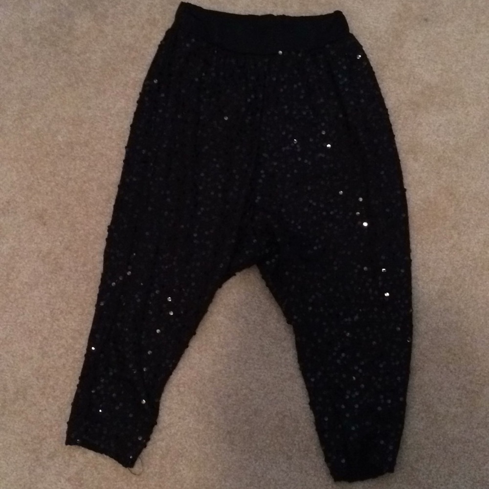 Black Sequin Harem Pants